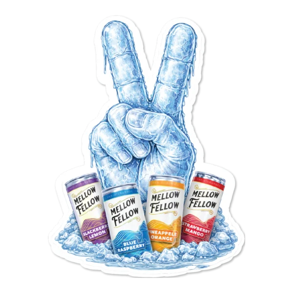 Mellow Sips Marketing Material Stickers 3×4 Ice Hand