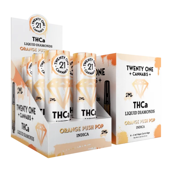 Twenty One Cannabis Liquid Diamonds Vape Cartridges 2ml THCa Orange Push (Indica)
