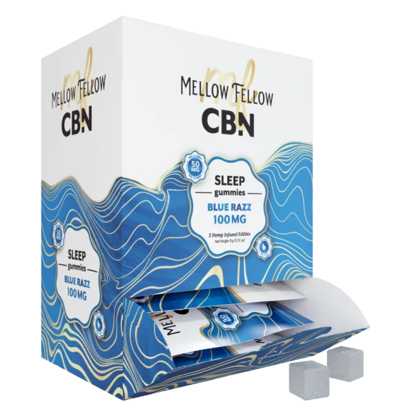 Mellow Fellow Sleep Gummies 2pc Edibles 100mg CBN Blue Razz