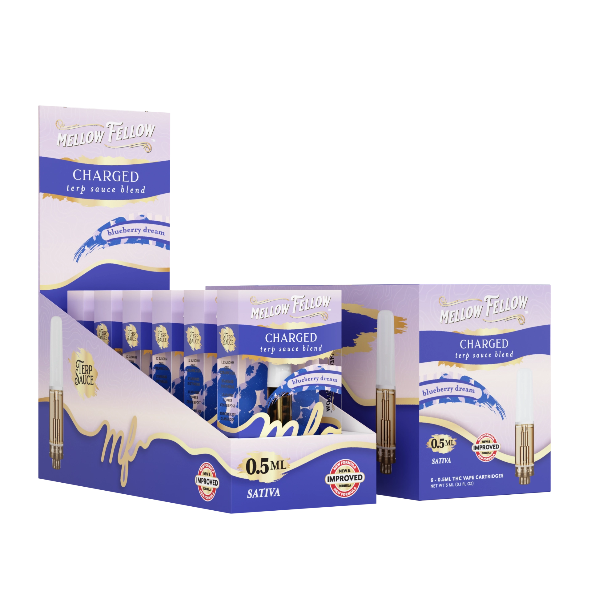 Mellow Fellow Terp Sauce Vape Cartridge 0.5ml Charged Blueberry Dream (Sativa) 6ct
