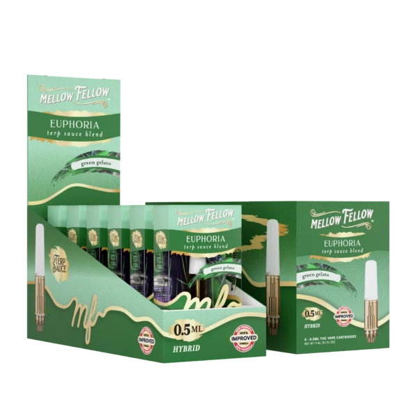 Mellow Fellow Terp Sauce Vape Cartridge 0.5ml Euphoria Green Gelato (Hybrid) 6ct